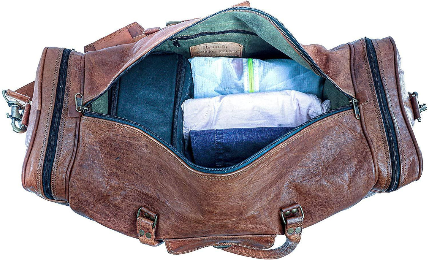 Full Grain Leather Duffel Bag – 21″ Cabin-Ready Weekender