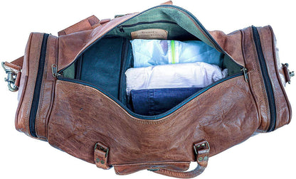 Full Grain Leather Duffel Bag – 21″ Cabin-Ready Weekender