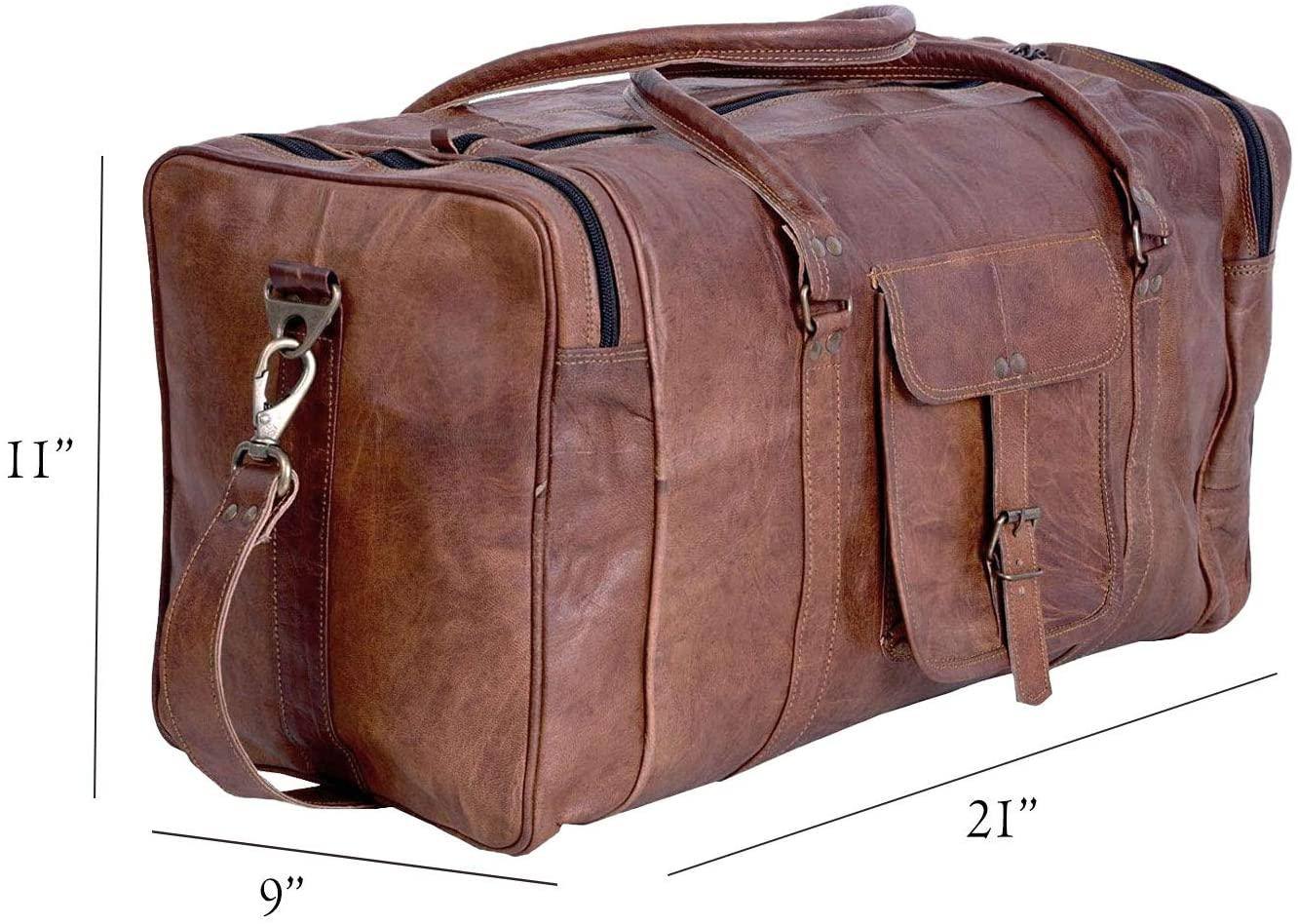 Full Grain Leather Duffel Bag – 21″ Cabin-Ready Weekender