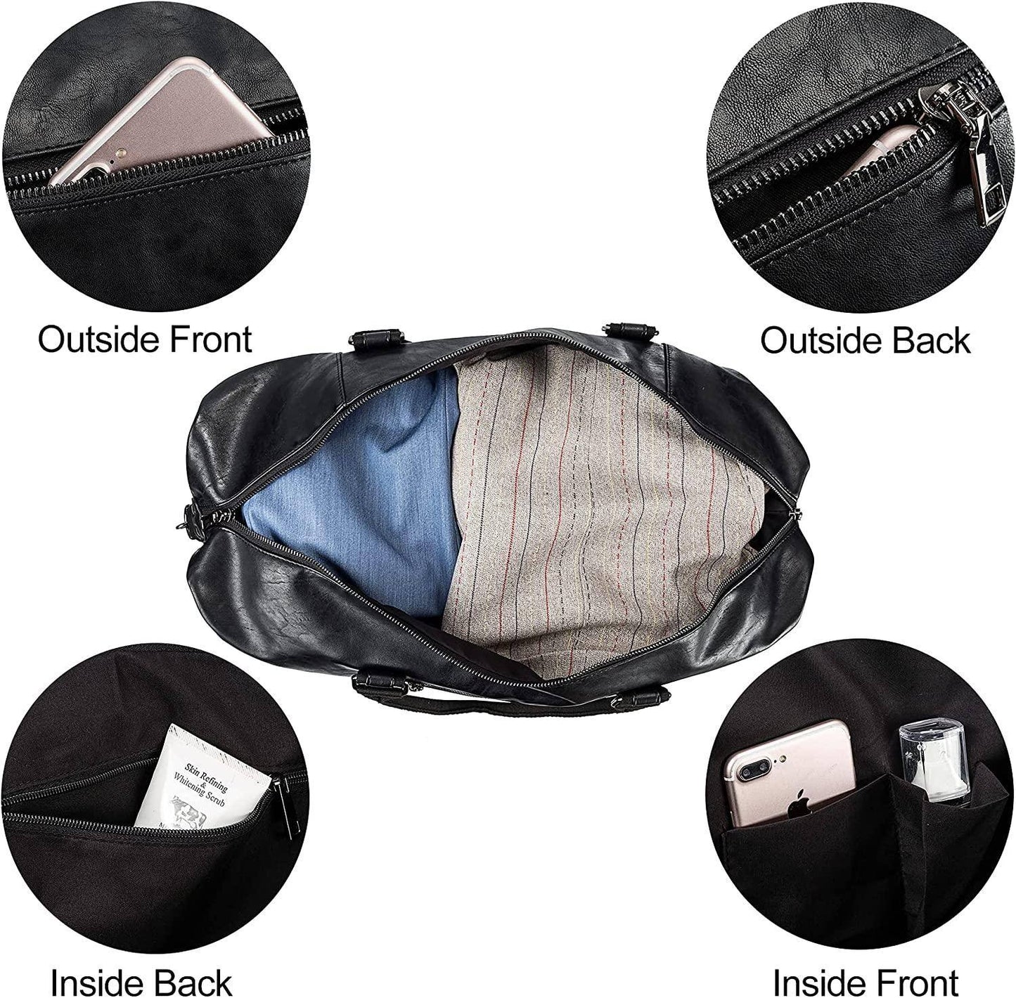 Leather Travel Bag with Shoe Pouch – 52L PU Leather Weekender Duffel