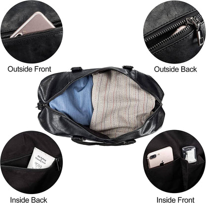 Leather Travel Bag with Shoe Pouch – 52L PU Leather Weekender Duffel