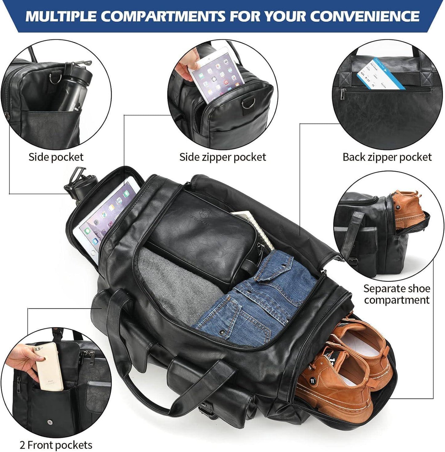 Leather Travel Set – 3-Piece PU Leather Duffel, Toiletry & Laundry Bag