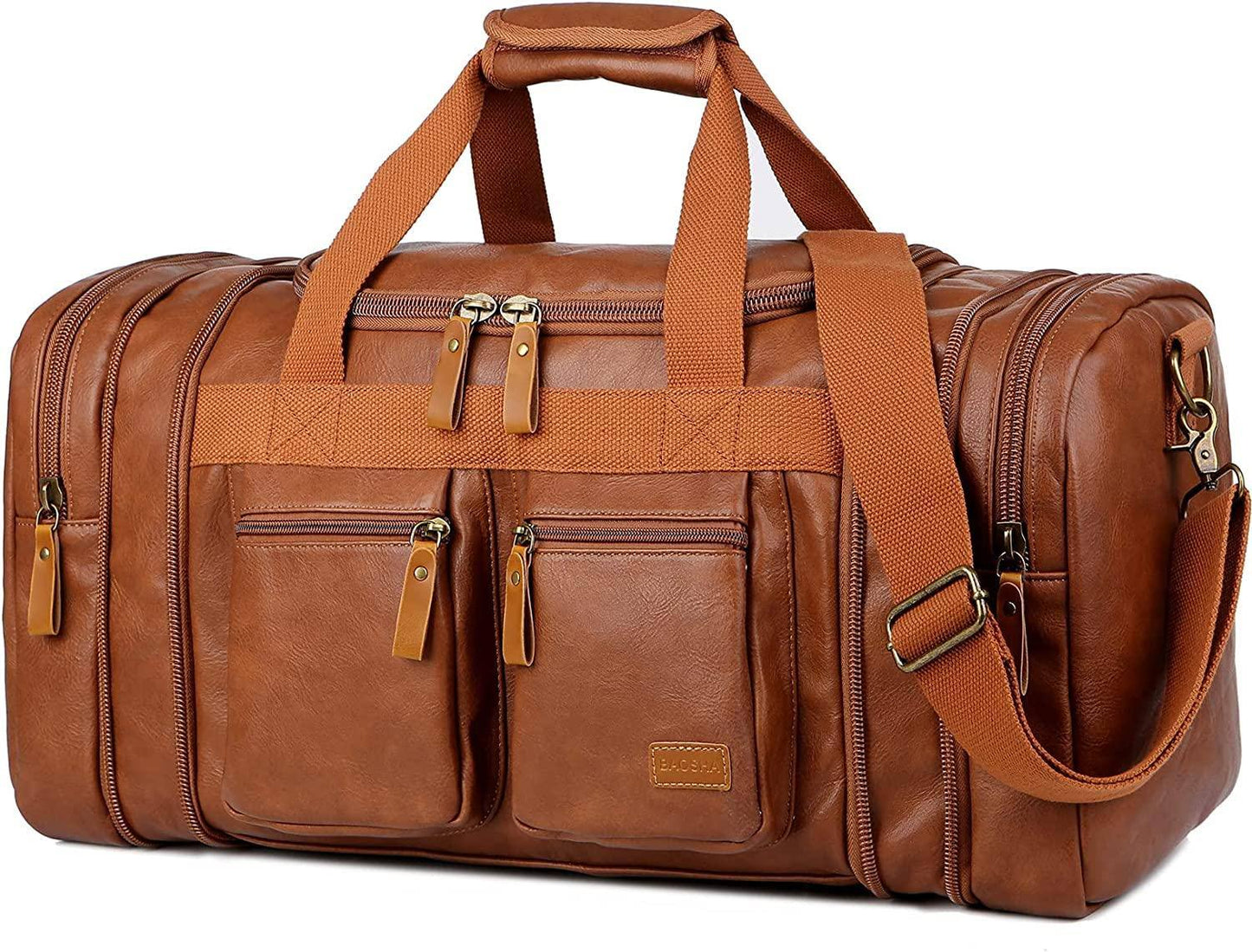 Stylish Leather Travel Duffel Weekender Bag – 40L Expandable Carry-On