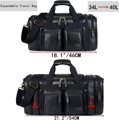 Stylish Leather Travel Duffel Weekender Bag – 40L Expandable Carry-On