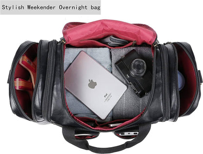 Stylish Leather Travel Duffel Weekender Bag – 40L Expandable Carry-On