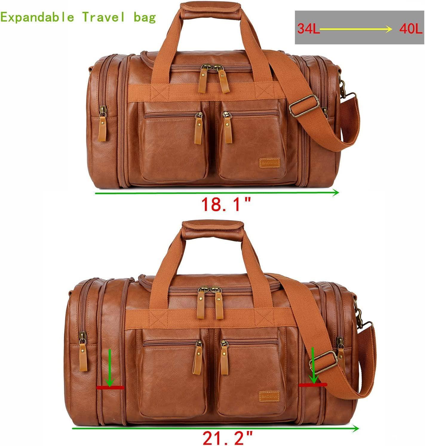 Stylish Leather Travel Duffel Weekender Bag – 40L Expandable Carry-On