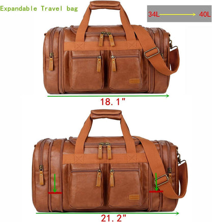 Stylish Leather Travel Duffel Weekender Bag – 40L Expandable Carry-On