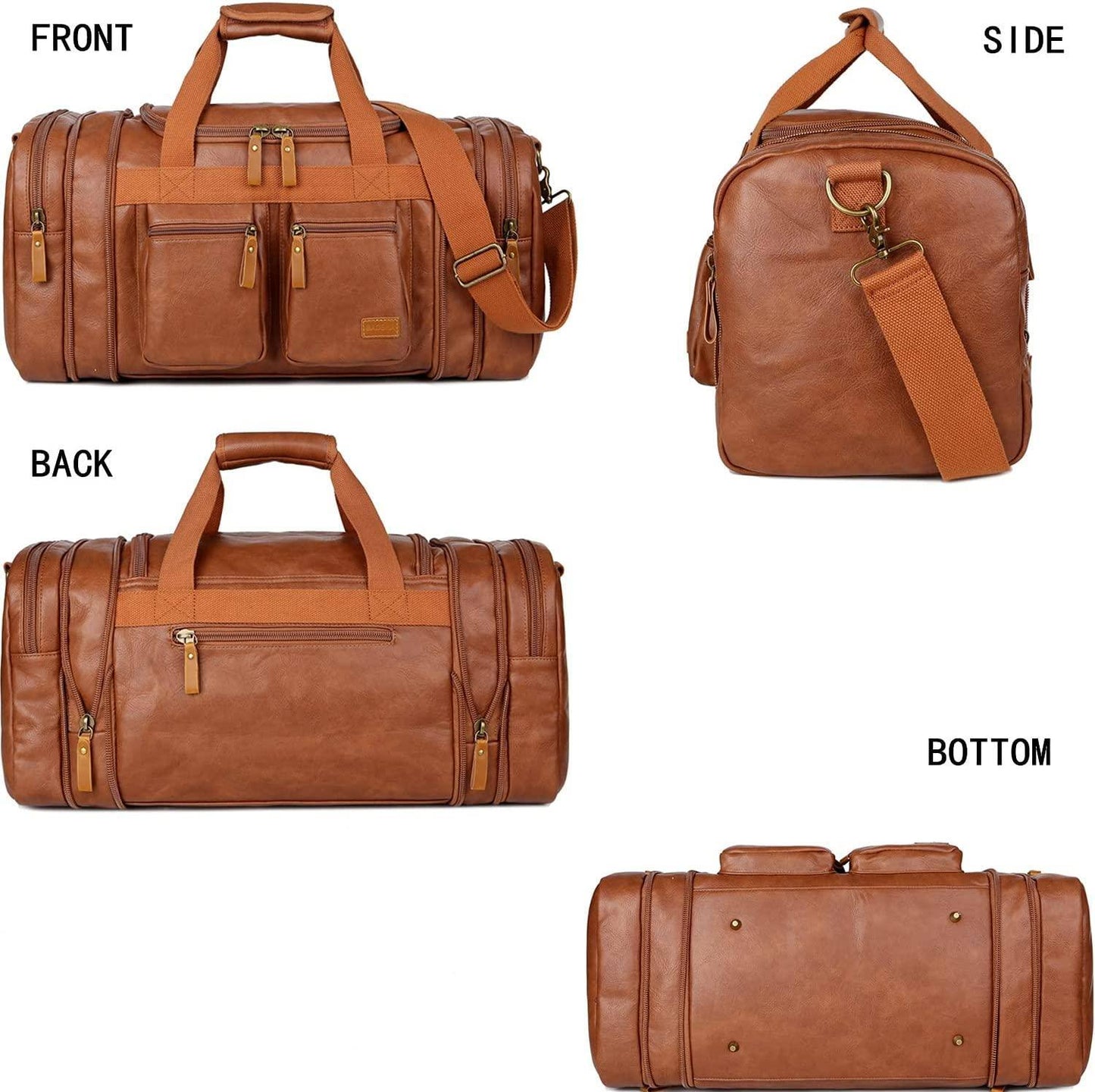 Stylish Leather Travel Duffel Weekender Bag – 40L Expandable Carry-On