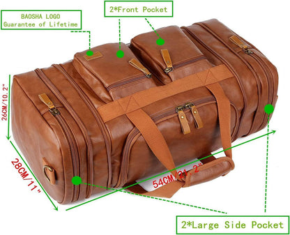 Stylish Leather Travel Duffel Weekender Bag – 40L Expandable Carry-On