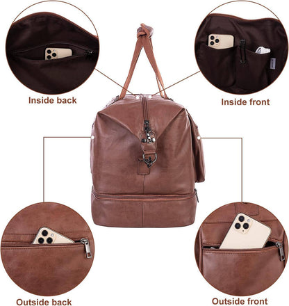 Leather Overnight Bag for Men – Waterproof Vegan Carry-On Weekender