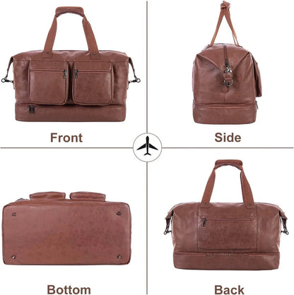 Leather Overnight Bag for Men – Waterproof Vegan Carry-On Weekender