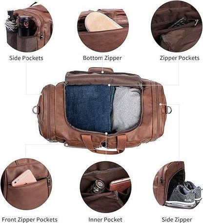 Waterproof Leather Large Carry-On Bag – 52L Vintage Vegan Duffel