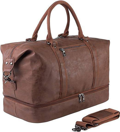Leather Travel Bag with Shoe Pouch – 24″ Vegan Weekender Duffel