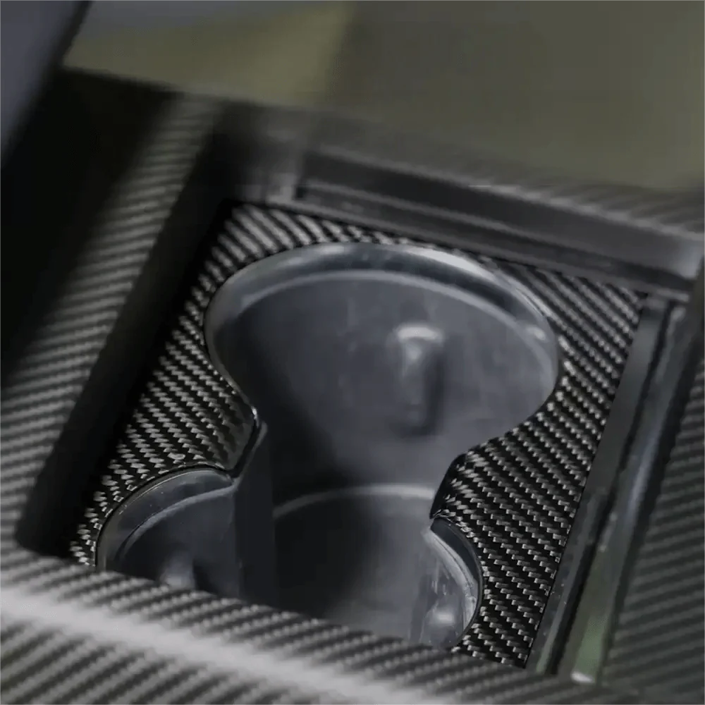 Front Water Cup Frame Dry Carbon Fiber Overlay for Model S/X 2021+