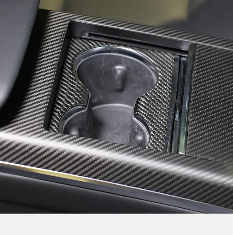 Front Water Cup Frame Dry Carbon Fiber Overlay for Model S/X 2021+