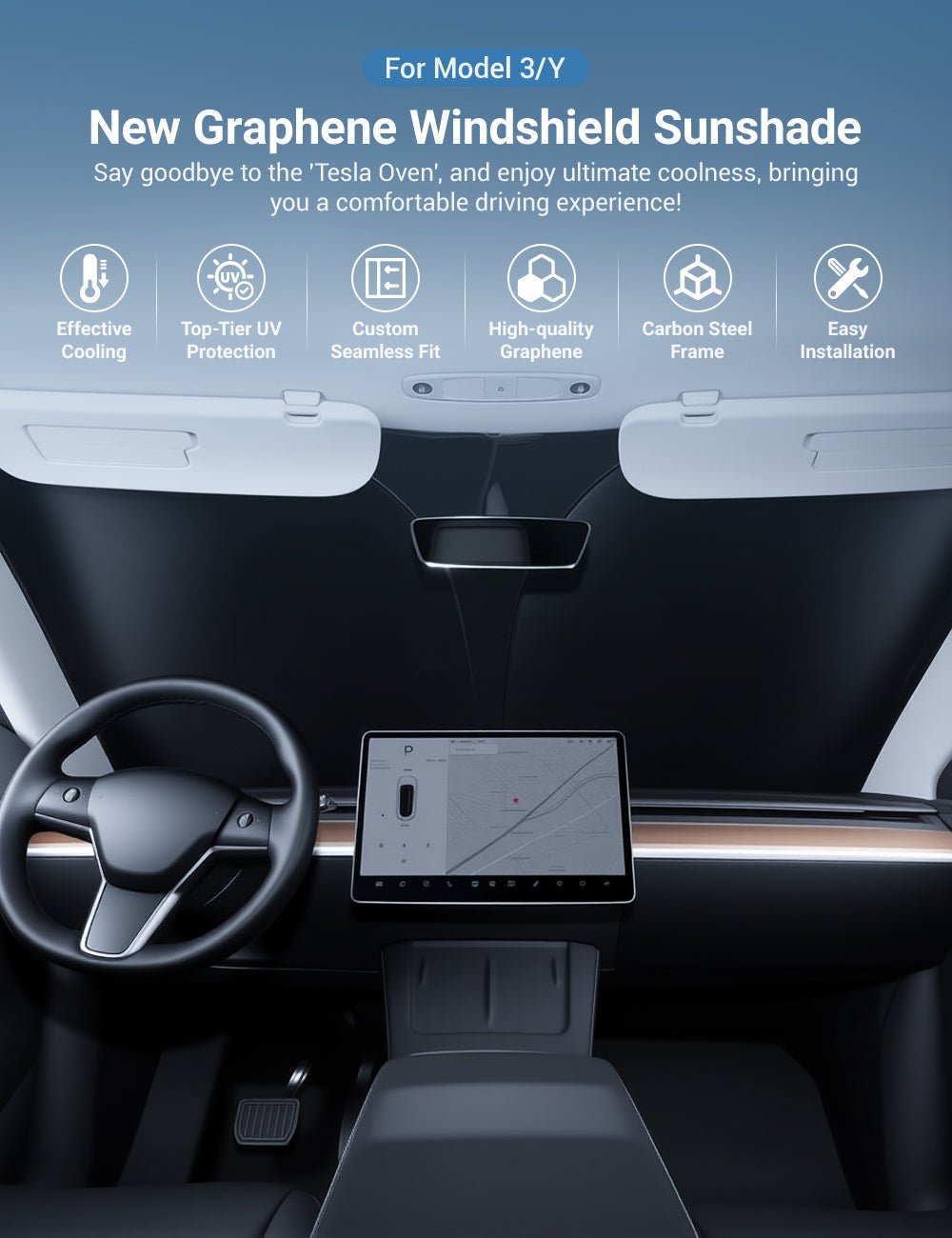 Front Windshield Sunshade for Tesla Model 3 / New Model Y