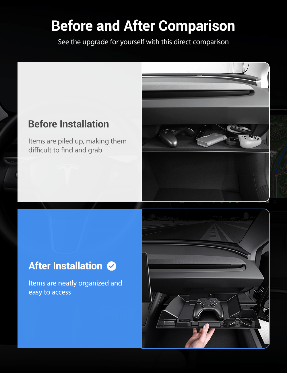 Glove Box Organizer for Tesla Model 3 Highland & Model Y Juniper