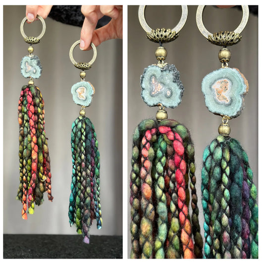 Merino Wool Garland with Stalactite Jasper, One of a kind decor piece, Natural Wall Hanging with Tassels, multiple uses Jasper Gift