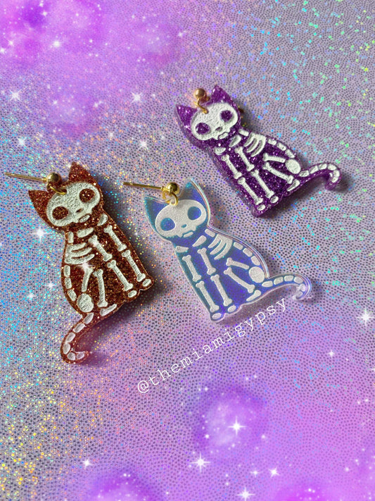 Skeleton Kitty Earrings