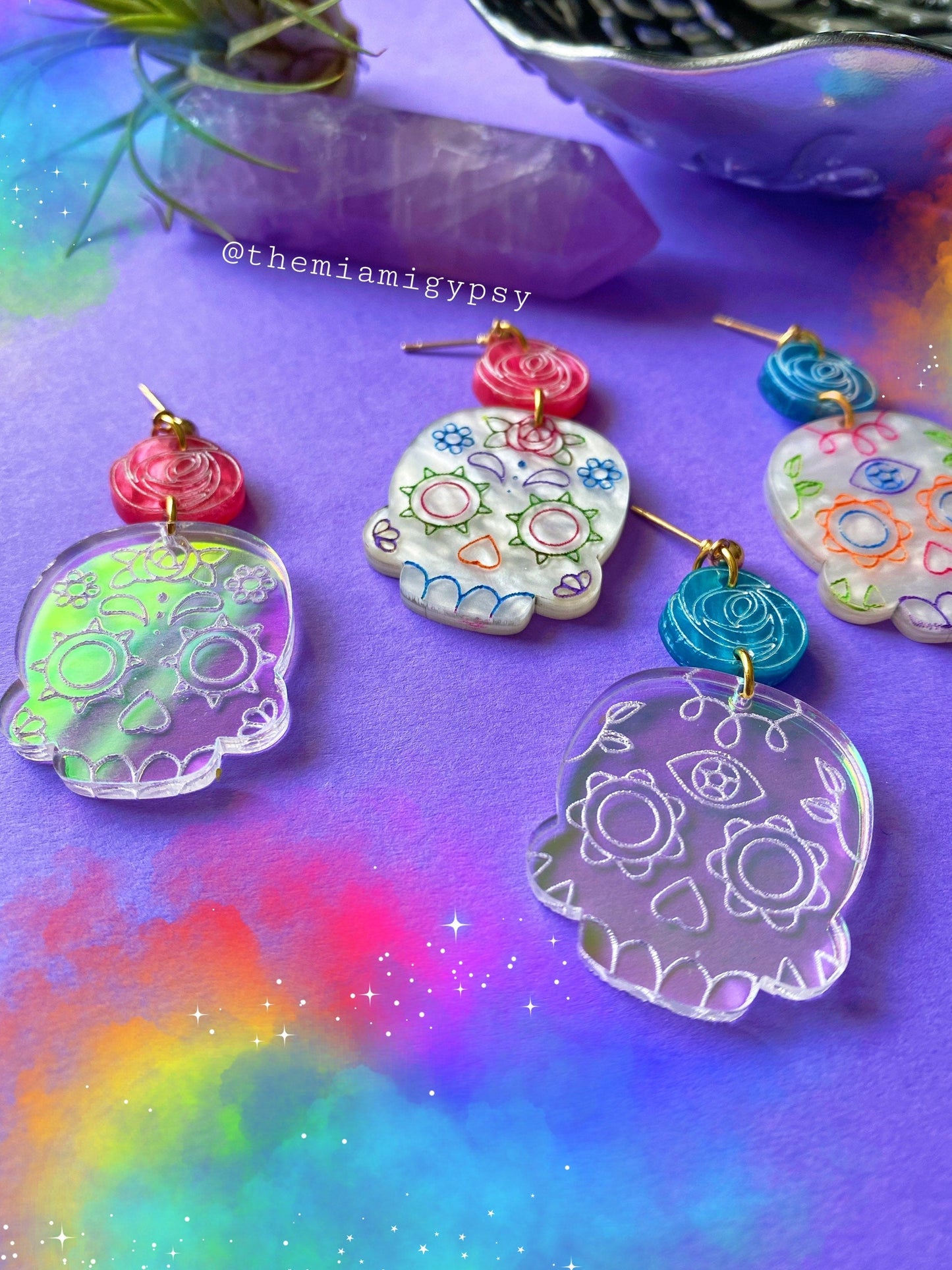 Iridescent Sugar Skull Earrings