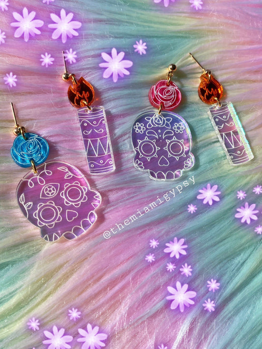 Iridescent Sugar Skull Earrings