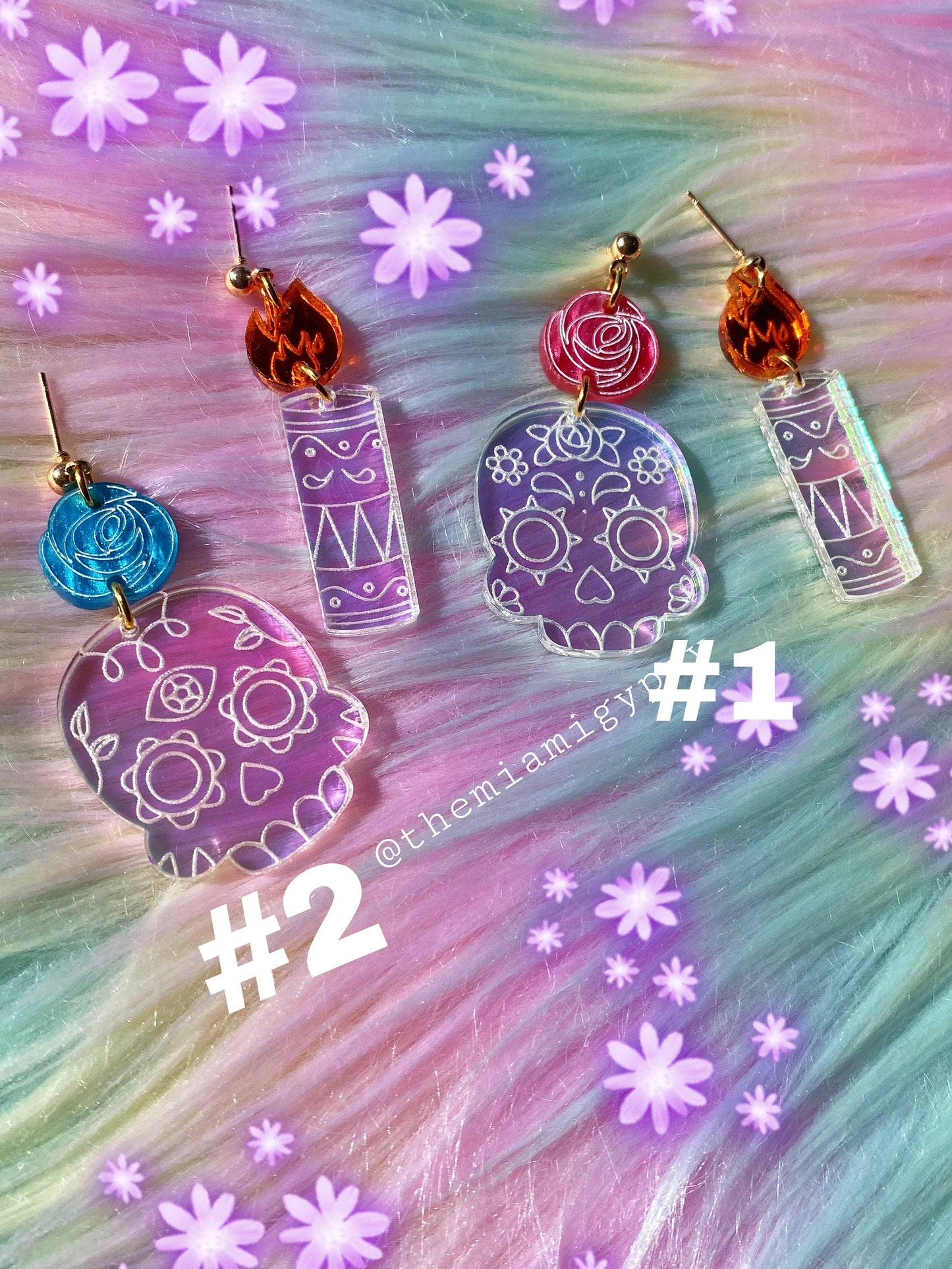 Iridescent Sugar Skull Earrings