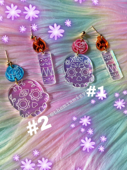 Iridescent Sugar Skull Earrings