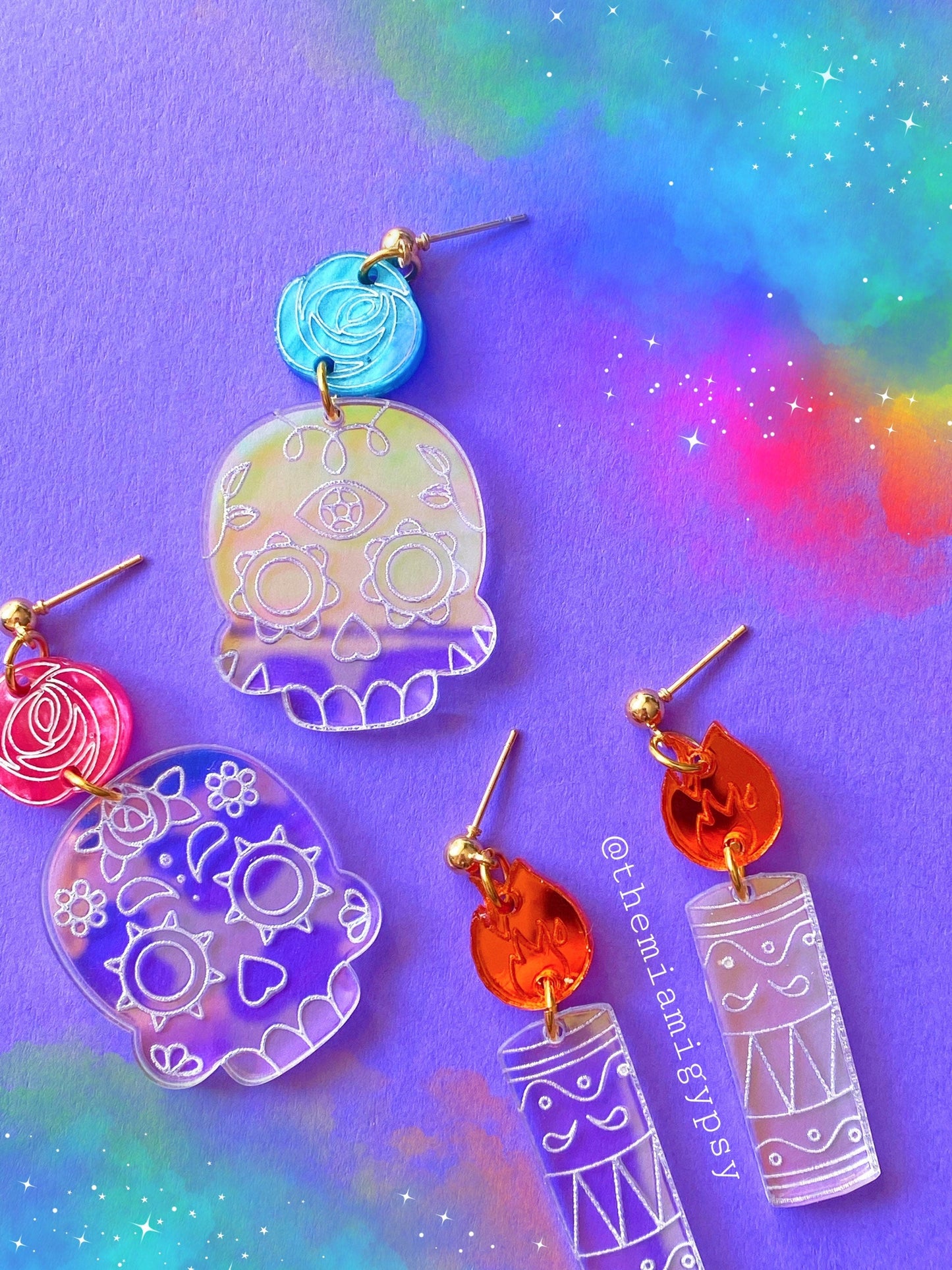 Iridescent Sugar Skull Earrings