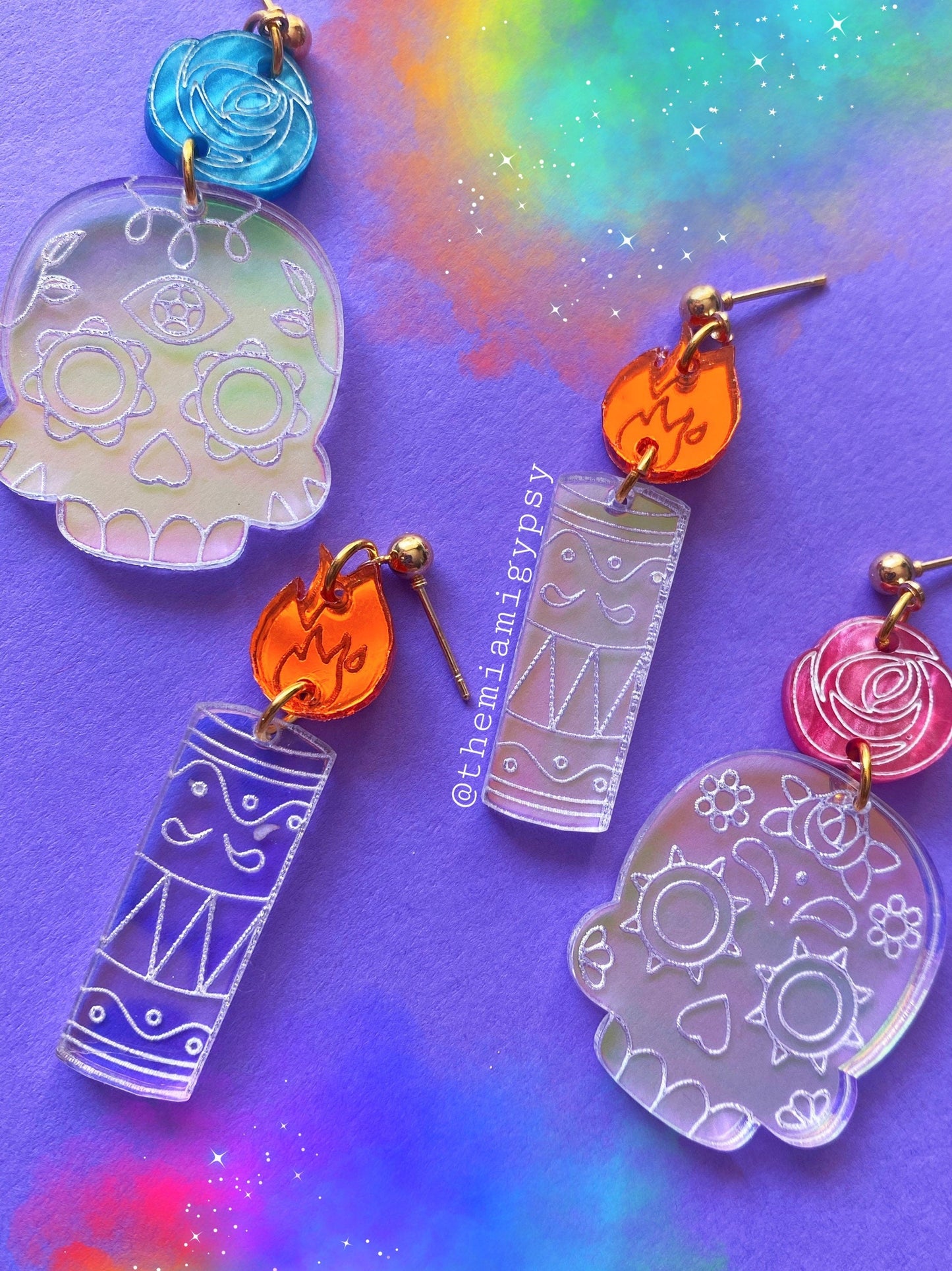 Iridescent Dia de los muertos Candle Earrings