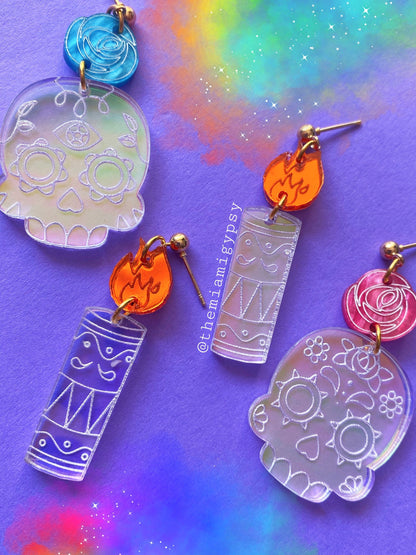 Iridescent Dia de los muertos Candle Earrings