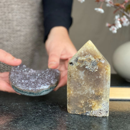 Amethyst moon cluster and Agate Crystal Tower, Large moon amethyst crystal, Crescent moon amethyst, Druzy moon, Amethyst crystal