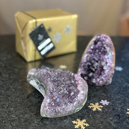 Druzy Crystal Set with 2 pieces, (2 Lb SET), Moon and sparkle crystal cluster stone for home decoration, perfect for mineral collectors
