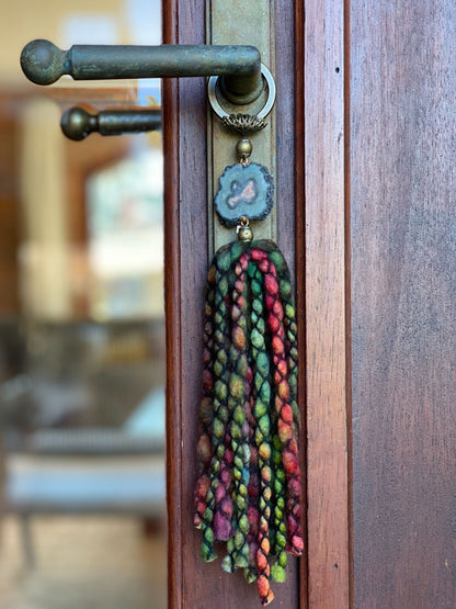 Merino Wool Garland with Stalactite Jasper, One of a kind decor piece, Natural Wall Hanging with Tassels, multiple uses Jasper Gift