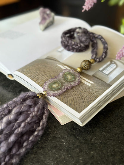 Wool Tassels with Amethyst Crystal Stalactite for Boho Decoration, Wall Hanging Tassels, Natural Merino Wool and Crystals Garland