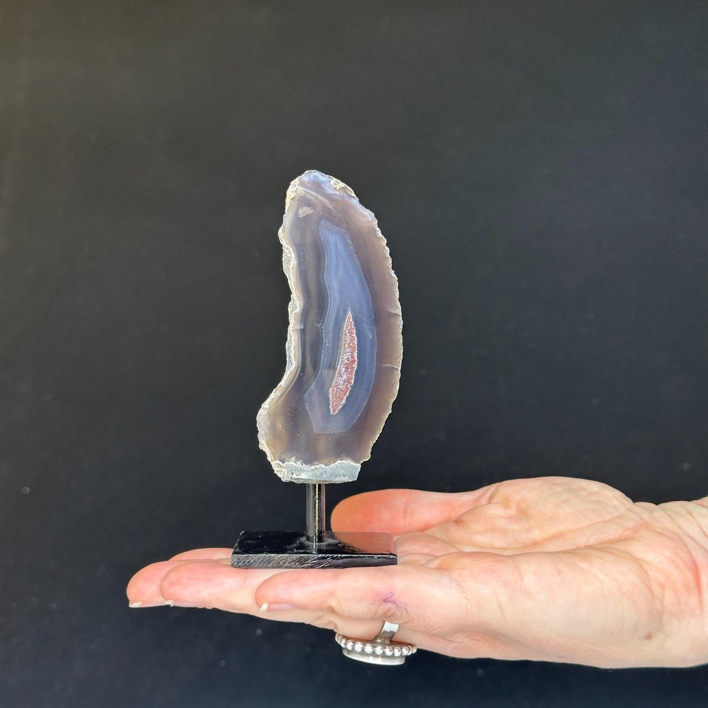 Agate Slice SET on Stand, Rare Mineral Finds with metallic base, Small mini display Agate Crystals, Perfect Gift for desk and night stand