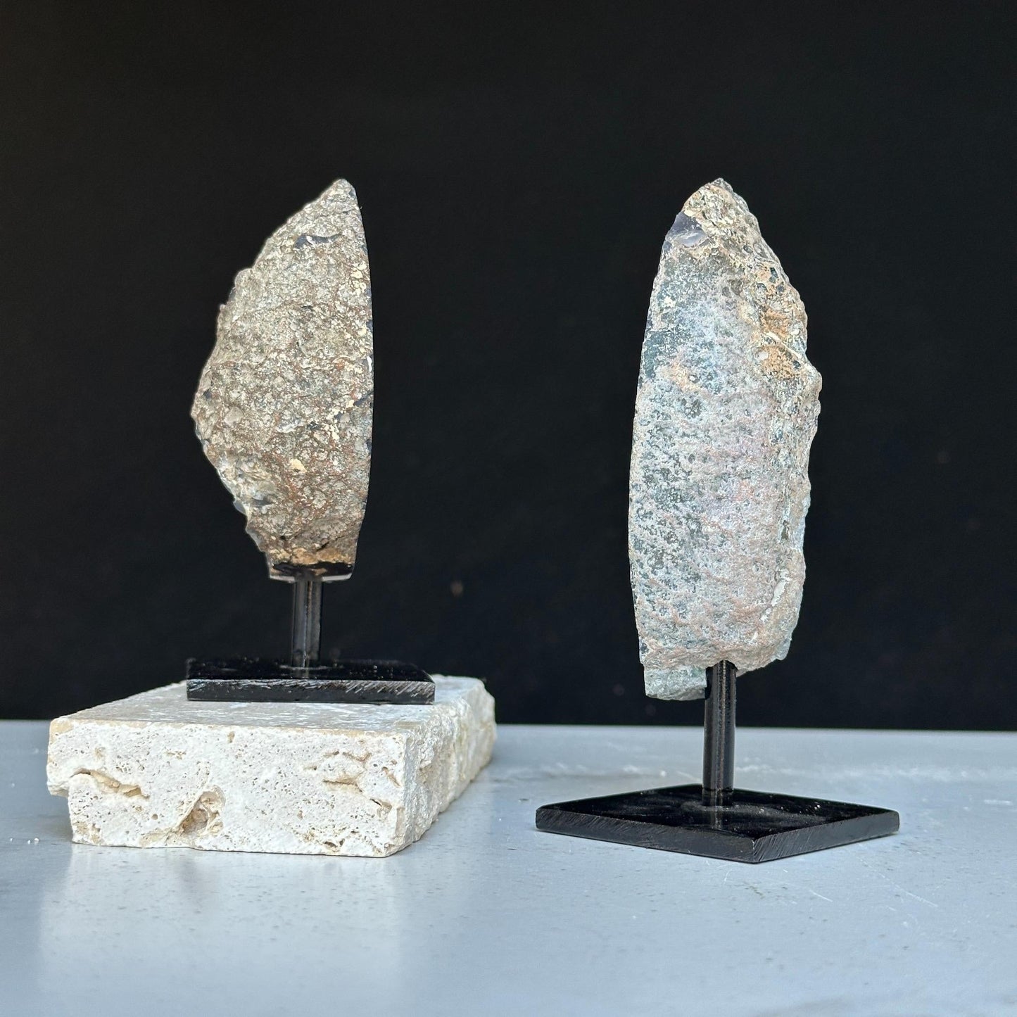 Agate Slice SET on Stand, Rare Mineral Finds with metallic base, Small mini display Agate Crystals, Perfect Gift for desk and night stand