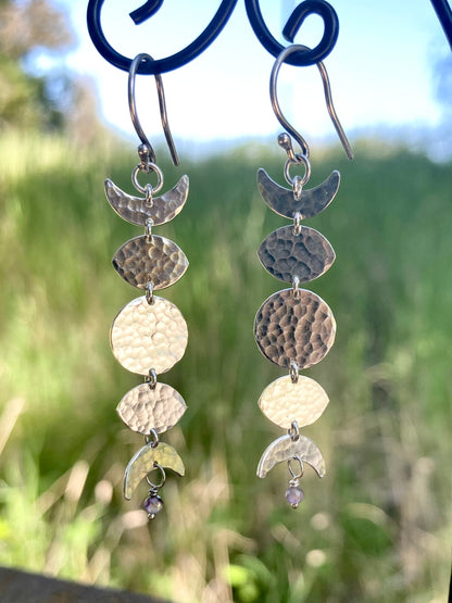 Moon Phase Earrings in Sterling Silver