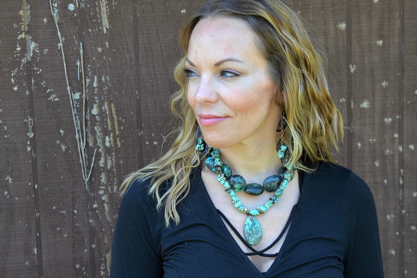 Chunky Turquoise Necklace w/ Natural Teardrop Pendant 249m