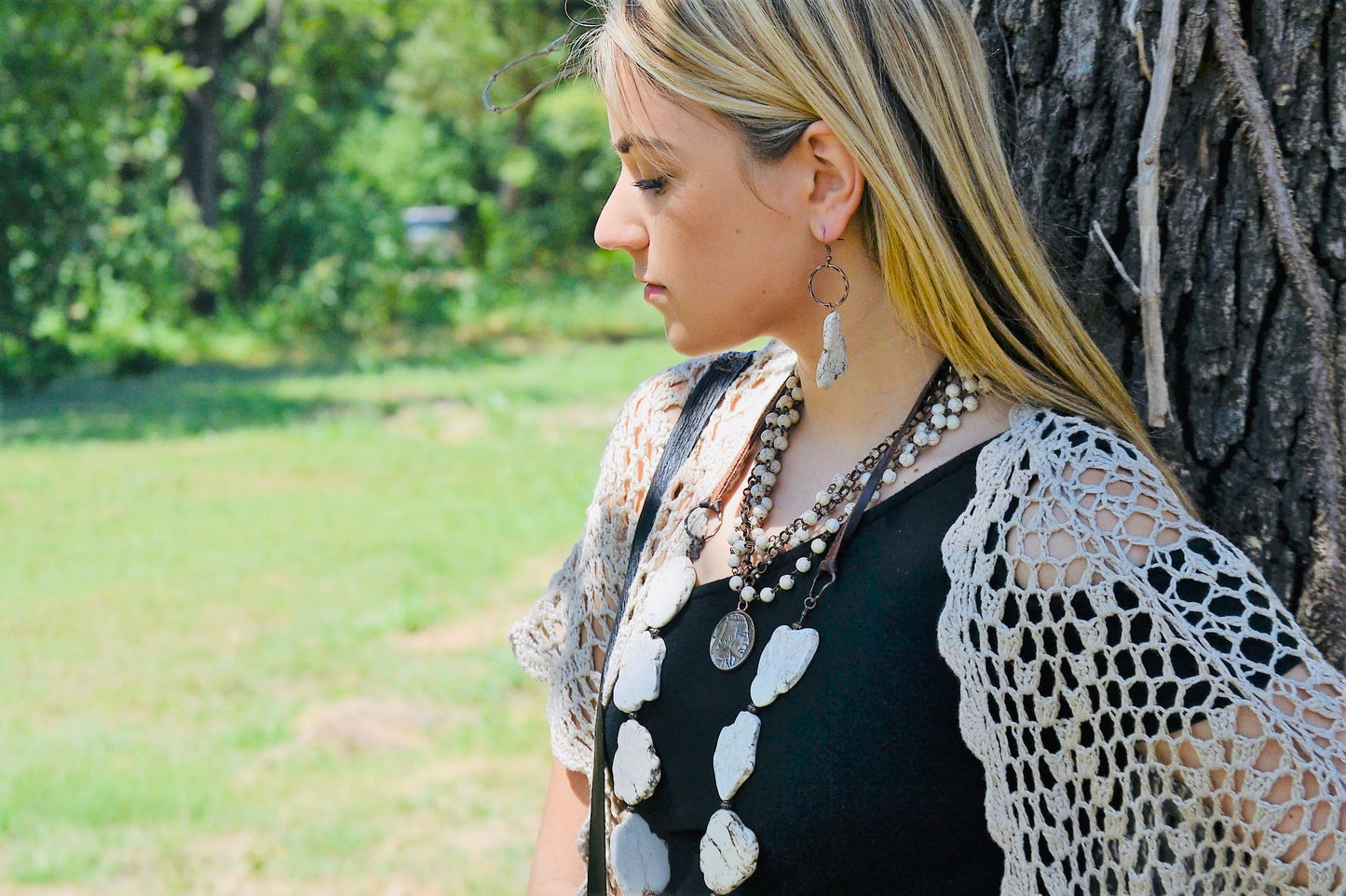 White Turquoise Chunky Earrings 215N