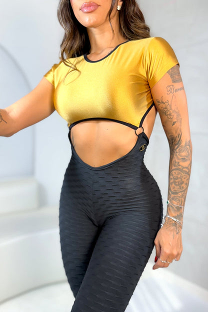 BLACK AND GOLD RINGS JUMPSUIT