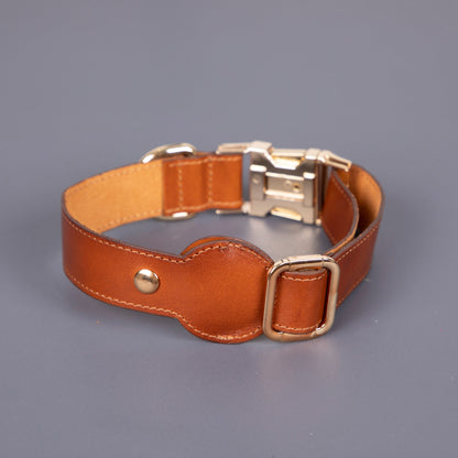 Charlotte Handcrafted Calfskin Leather Dog Collar - Compatible with AirTag