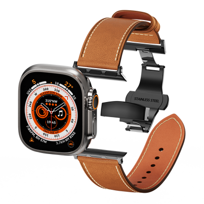 Affordable Genuine Leather Butterfly Buckle Band for Apple Watch