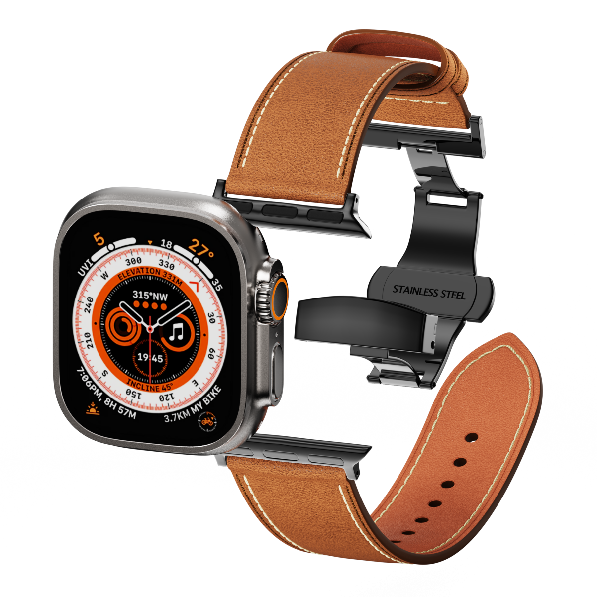 Leather Butterfly Band – Ideal Gift for Apple Watch Users – Soft Genuine Leather, Multiple Colors ⚫️ Sleek Black Buckle