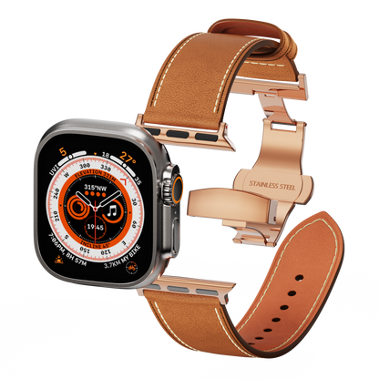 Affordable Genuine Leather Butterfly Buckle Band for Apple Watch