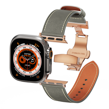 Genuine Leather Butterfly Clasp Band for Apple Watch,Rose Gold