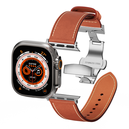 Affordable Genuine Leather Butterfly Buckle Band for Apple Watch