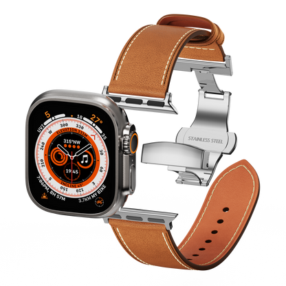 Affordable Genuine Leather Butterfly Buckle Band for Apple Watch