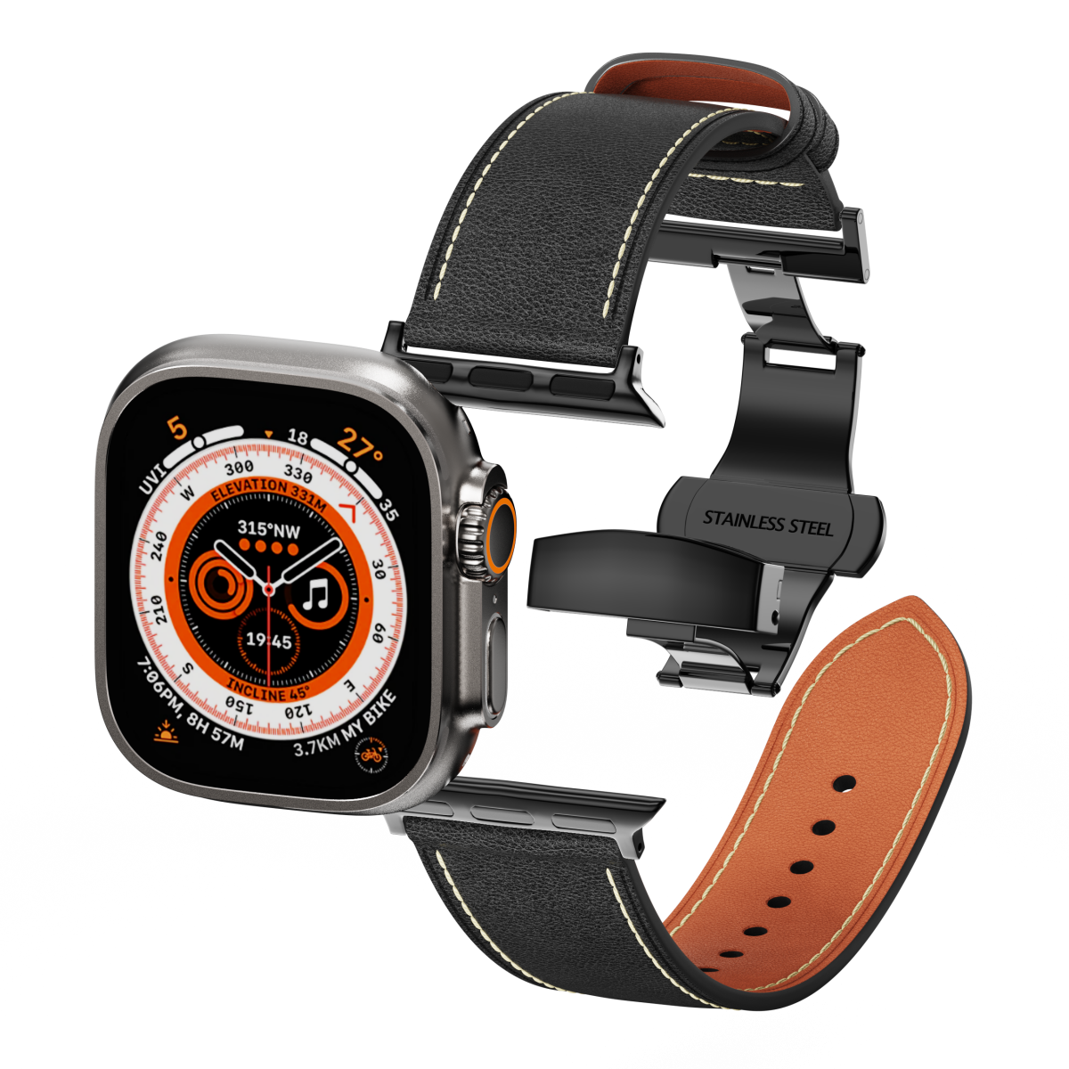 Leather Butterfly Band – Ideal Gift for Apple Watch Users – Soft Genuine Leather, Multiple Colors ⚫️ Sleek Black Buckle