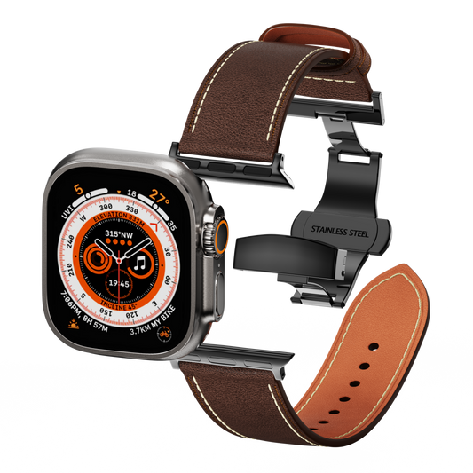 Leather Butterfly Band – Ideal Gift for Apple Watch Users – Soft Genuine Leather, Multiple Colors ⚫️ Sleek Black Buckle