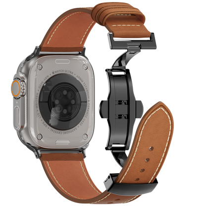 Leather Butterfly Band – Ideal Gift for Apple Watch Users – Soft Genuine Leather, Multiple Colors ⚫️ Sleek Black Buckle